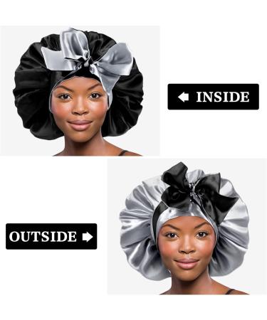 WEIPAO Silk Satin Bonnet - Reversible Double Sided Sleep Cap for Curly Hair | Black+Silver - Buy Online on GoSupps.com