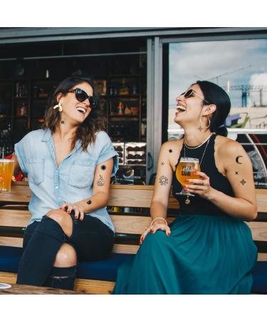 Sun Moon Star Temporary Tattoos - 7 Sheets, 100+ Minimalist Cute Black Designs, Fake Tattoo Stickers for Kids & Women - Buy Online on GoSupps.com