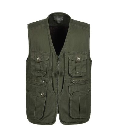 Flygo Mens Casual Outdoor Work Utility Safari Fishing Travel Vest with Pockets Large Light Green