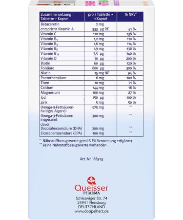 Doppelherz System Vegan Folic Acid for Pregnant Women & Mothers - 30 Tablets + 30 Capsules | Essential Nutrients for Fertility Pregnancy & Breastfeeding - Buy Online on GoSupps.com