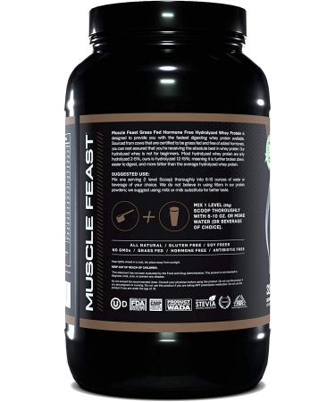 Muscle Feast Grass Fed Hydrolyzed Whey Protein Powder Hormone Free, Fast Absorbing, Chocolate Flavor 23g Protein, 114 Calories Gluten Free, 100% Pure 2lb, 32 Servings - Buy Online on GoSupps.com