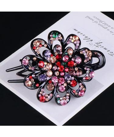 WYCHUN 3PCS Womens French Curved Duckbill Hair Clips with Flower Rhinestone Design - Multi-colored | Stylish Barrettes for Thick Hair - Buy Online on GoSupps.com