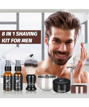 Men's 8-in-1 Beard Care Shaving Kit with Sandalwood Cream, Razor, Brush, Bowl, Soap, Apron & Aftershave - Perfect Men's Gift Set - Buy Online on GoSupps.com