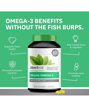 Zenwise Health Vegan Omega-3 from Marine Algae - 120 Softgels for Heart & Brain Support - Buy Online on GoSupps.com