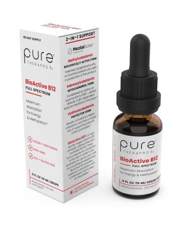 BioActive Vegan Vitamin B12 Sublingual Liquid Supplement - B12 Liquid Vitamin Drops with Hydroxocobalamin, Adenosylcobalamin & Methylcobalamin 1,000 mcg per Drop (4 Drops a Day for a 90-Day Supply) 0.5 Fl Oz (Pack of 1)