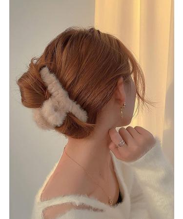 Plush Hair Claw Clips Set - Large Hair Clips for Thick Hair, Women & Girls - Colorful Fashion Faux Fur Hair Accessories in Blue, White, Purple - Buy Online on GoSupps.com