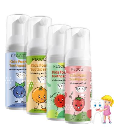 Kids Foam Toothpaste with Low Fluoride Toddler Anti-Cavity Foam Toothpaste 4 Pack with Fruit Flavor Natural Formul for U Shaped Toothbrush for Children Kids Ages 3 Plus 2.11 fl oz/Pack blueberry+orange+watermelon+strawbe...