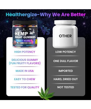 Healthergize Hemp Gummies Night Time, High Potency Nap Gummies, Peace and Relaxation, Hemp Oil Infused Gummy Bear, Good Mood, Calm, Restful Bedtime-Gomita para Dormir, Natural Hemp Oil-Made in USA - Buy Online on GoSupps.com