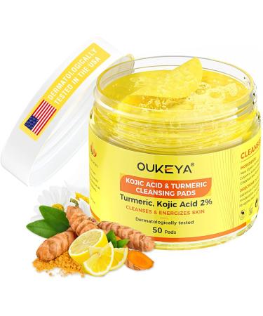 OUKEYA Facial Pads with Turmeric and Kojic Acid Gentle Cleansing Pads with Vitamin C Chamomile and Grapefruit Seed Extract Moisturizing and Soothing for the Face 50 Pieces - Buy Online on GoSupps.com