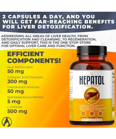 Hepatol Liver Cleanse Detox Supplement with Turmeric & L-Cysteine - 60 Ct for Liver Health & Digestion - Buy Online on GoSupps.com