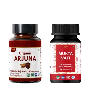 ORGANIC SPREE Arjuna & Mukta Vati Supplement 120 Tablets Each USDA Organic Terminalia Arjuna & Ayurvedic Blend