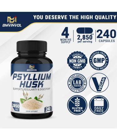 Premium Psyllium Husk Capsules 2850mg - 4 Months Supply - Fenugreek, Turmeric, Ginger - Digestive Support - 240 Capsules - Buy Online on GoSupps.com