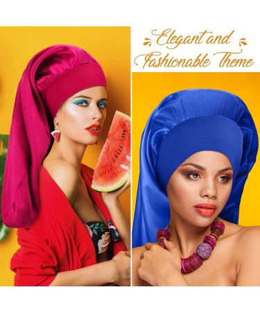 6-Piece Extra Large Satin Bonnet Set for Women with Long Curly Hair - Silk Night Sleep Cap for Braids - Solid Color - Elastic Band for Comfort - Buy Online on GoSupps.com