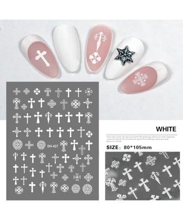 Christian Religious Thin Tough Hot Glue Cute Manicure Japanese Sticker Punk Cross Army Flower 5D Soft Relief 5d Nail Art Stickers White/Black (White) - Buy Online on GoSupps.com