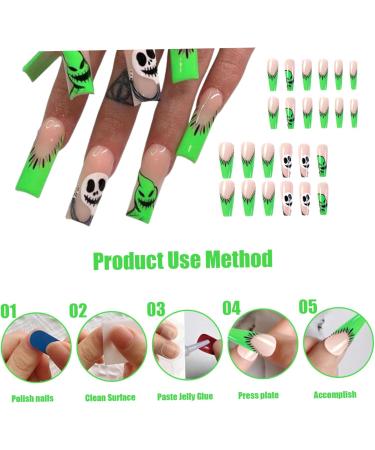 Halloween Press on Nails Halloween Press on Nails Medium Horror Ghost and Skull Halloween Fake Nails 24PCS Coffin French Tip False Nails with Gel Glue - Buy Online on GoSupps.com