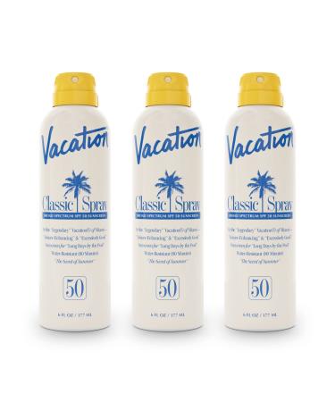 Vacation Classic Spray Sunscreen SPF 50 (Pack of 3) - Broad Spectrum Sunscreen Spray - Vegan Sunblock Spray - Body Spray with SPF - Spray Sunscreen SPF 50 SPF 50 6 Fl Oz (Pack of 3)