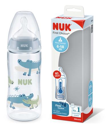 NUK First Choice+ Baby Bottle - 6-18 Months - Temperature Control - Flow Control - Anti-Colic Aeration System - 360ml - BPA F