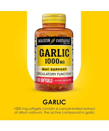 MASON NATURAL Garlic Oil 1000 mg 100 Day Supply Softgels Supports Normal Circulatory Function 1 Pack - Buy Online on GoSupps.com