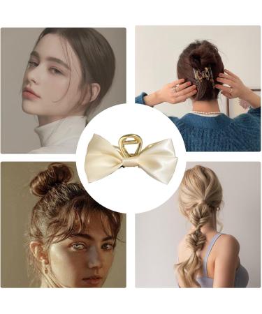 Claw Clip with Bow | Satin Big Hair Bows Hair Barrettes Satin Bow for Hair Clips Hair Styling Clamps for Adult and Women Beige - Buy Online on GoSupps.com
