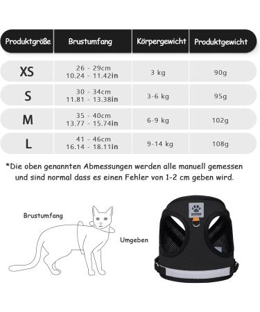 Adjustable Cat Leash Set with Reflective Vest for Kittens & Small Dogs - Polyester Black (Large) | International Shipping - Buy Online on GoSupps.com