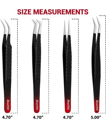 4 Pcs Black Diamond Grip Eyelash Extension Tweezers Set - SialBE Straight and Curved Lash Tweezers with Silver Tip - Buy Online on GoSupps.com
