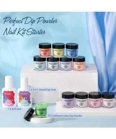Modelones Dip Powder Nail Kit Starter - 12 Color French Style Dipping Powder Set with Activator and Base Top Coat - Beginner Manicure System for Salon-Quality Nails at Home - Buy Online on GoSupps.com