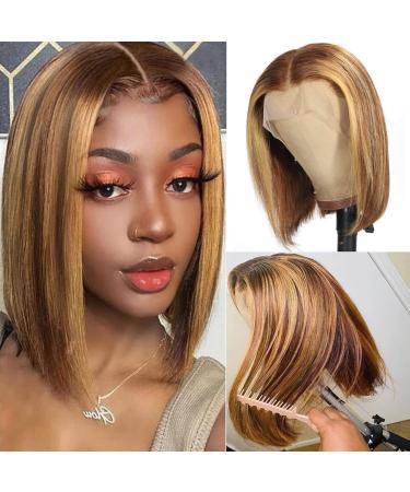 MILLYSHINE Highlight Bob Wig Human Hair Omber Honey Blond 13x4 Frontal Lace Wig Glueless Short Wigs Human Hair Pre Plucked180% High Density Natural Hairline With Baby Hair 12 Inch 13x4-4/27
