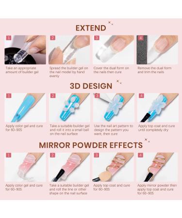 Solid Builder Gel for Nails - Clear White & Pink Hard Gel for 3D Nail Art | UV Nail Lamp & Chrome Powder Included | Ideal for DIY & Nail Salon Extensions - Buy Online on GoSupps.com