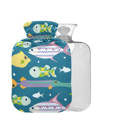 Fish BAP free hot water bottle with cover 2 l large hot water bag for pain relief back pain heat and cold therapy