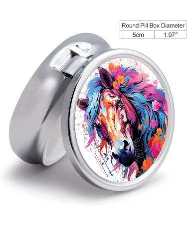 Small Travel Pill Case Round Metal Pill Box for Pocket Purse 3 Compartment Portable Pill Holder Mini Pill Organizer for Travel or Daily - Horse - Buy Online on GoSupps.com