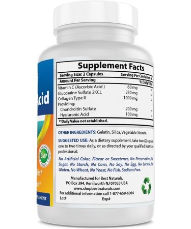 Best Naturals Hyaluronic Acid 100mg Capsules - 120 Count - Joint Support & Skin Health - Buy Online on GoSupps.com