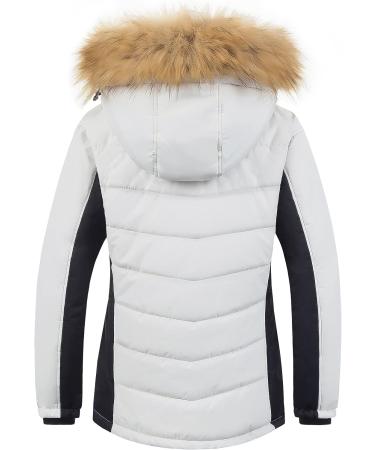 Pursky Women's Waterproof Ski Jacket - Winter Puffer Snow Coat with Fur Hood - X-Large White Black - Buy Online on GoSupps.com