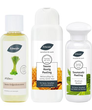Saunabedarf Schneider Sauna Set for Connoisseurs - 250ml Infusion 300g Sauna Salt & 250g Sauna Honey - Soothing Relaxation Mix - Buy Online on GoSupps.com