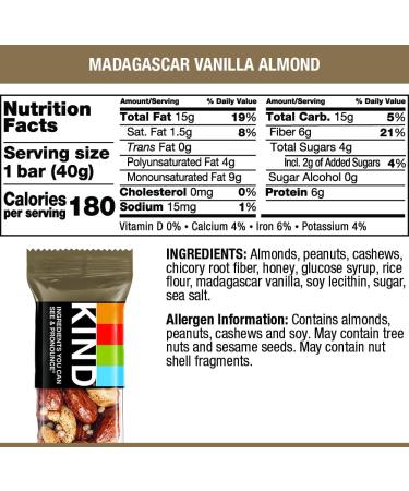 KIND Bars Madagascar Vanilla Almond 1.4oz 12 Count - Gluten Free & Low Sugar - Buy Online on GoSupps.com