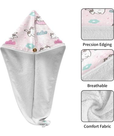 Pink Cartoon Cat Dry Hair Cap - 2 Piece Quick Drying Towel Set with Button Headband | Super Absorbent & Comfortable - Buy Online on GoSupps.com