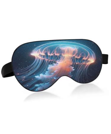 Jellyfish Glowing Bright Sleep Mask Light Blocking Eye Mask for Sleeping with Adjustable Strap Soft Lightweight Blindfold Mask for Men Women Work Travel Naps