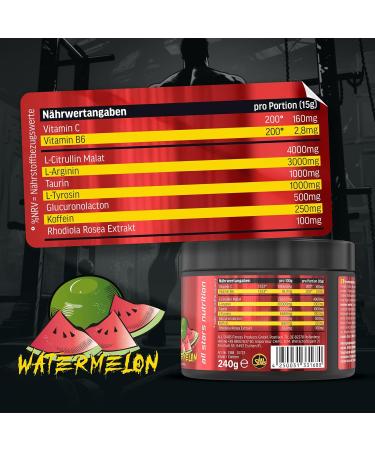 All Stars Pre-Workout Booster Extreme Watermelon - 240g Fitness Powder | 16 Drinks | Amino Acids Vitamins & Caffeine Energy Drink - Buy Online on GoSupps.com