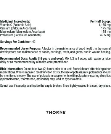 Thorne Buffered C Powder - Vitamin C (Ascorbic Acid) with Calcium Magnesium and Potassium - 231 Grams - Buy Online on GoSupps.com