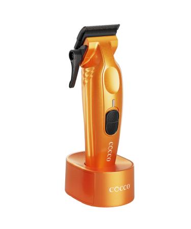 Cocco Hyper Veloce Pro Clipper Digital Gap Ambassador Graphene Taper Blade Professional Hair Clippers High-Torque BLDC Motor All-Metal Cordless Charging Station Included Orange