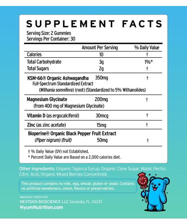 Generic Nyum Nutrition Organic KSM-66 Ashwagandha Gummies 60 Count Mixed Wild Berries Red/Blue - Buy Online on GoSupps.com