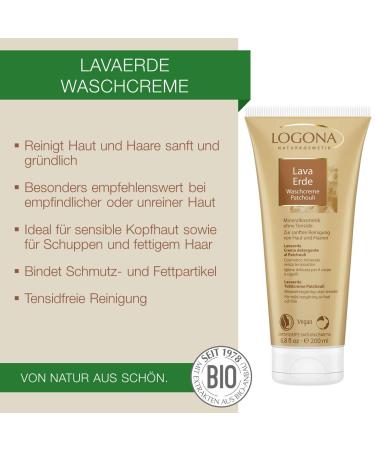 LOGONA Natural Cosmetics Lava Clay Wash Cream Patchouli 200 ml - Buy Natural Skincare Online | International Shipping Available - Buy Online on GoSupps.com