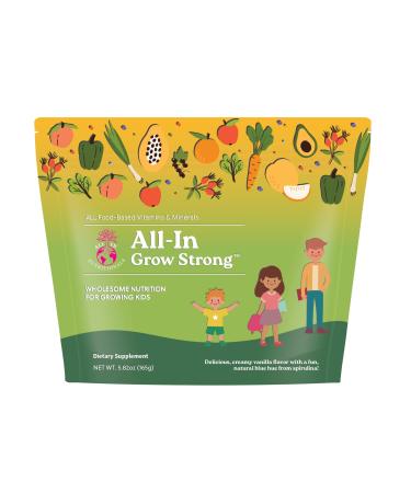 All In Nutritionals All in Grow Strong Kids Whole Food Multivitamin Powder Aquamin Ioniplex Superfruit Blend & Omega Rich Formula 30 Serving Jar
