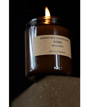 Coconut Wax Scented Candle with Wood Wick - Paraffin Free Long Lasting & Smoke Free - Essential Oils - 8 Oz. Roses - Buy Online on GoSupps.com