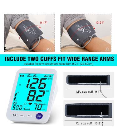 Blood Pressure Monitor with XL Cuff for Big Arms - Backlit LCD, Heart Rate Detection, 2 Size Cuffs Included - 1000 Memory, Two User - Blue - Buy Online on GoSupps.com