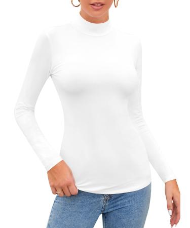 SHEIUGU Womens Long Sleeve Sleeveless Mock Turtle Neck Tops Basic Stretchy Fitted Underwear Layer Tee Shirts Long Sleeve X-Small White