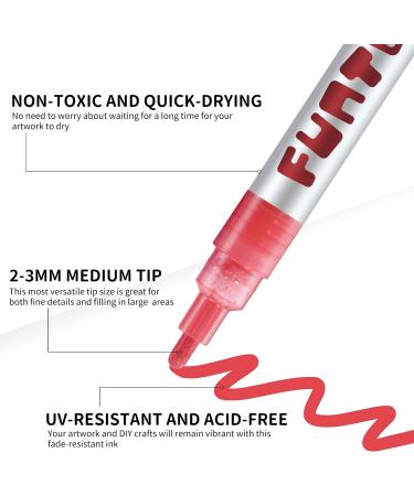 Funto Acrylic Paint Pens 24 Colors Set Medium Tip Non-Toxic - Quick Drying for Rock, Fabric, Wood, Canvas, Metal, Ceramic, Glass - Ideal for Scrapbooking & DIY Crafts - Buy Online on GoSupps.com
