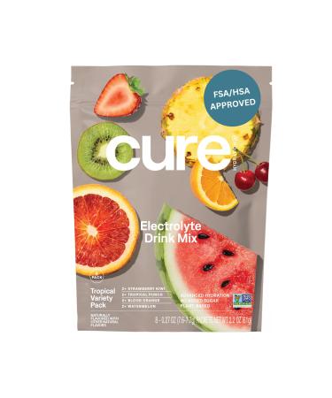 Cure Hydration | Plant-Based Electrolyte Drink Mix | No Added Sugar | FSA-HSA | Dehydration Relief Powder Made with Coconut Water | Non-GMO | Vegan | 8 Packets - Tropical Variety Pack Tropical Variety Pack 2 Ounce (Pack of 1)