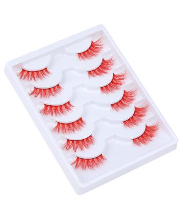 GVEFETIEE B - Red Colored Half Lashes 6 Pairs | Natural Look Fluffy Wispy False Eyelashes - Buy Online on GoSupps.com