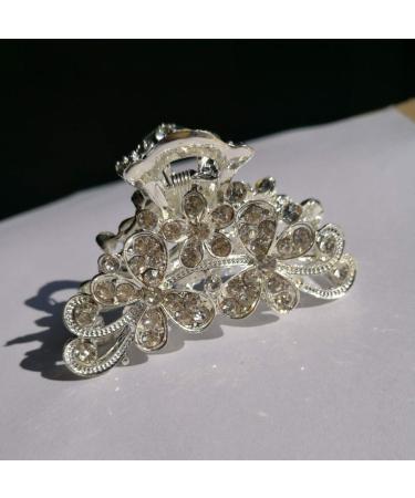 Retro Flowers Rhinestone Hair Claw Clip - Vintage Alloy Hairpin for Women, Fancy Hair Clamp (Silver) - Buy Online on GoSupps.com