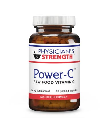 Physician's Strength Power-C - 90 Capsules - Raw Food Vitamin C + Flavonoids from Camu Camu Acerola Cherry Rhus coriaria & Rose Hip - Kosher - 30 Servings